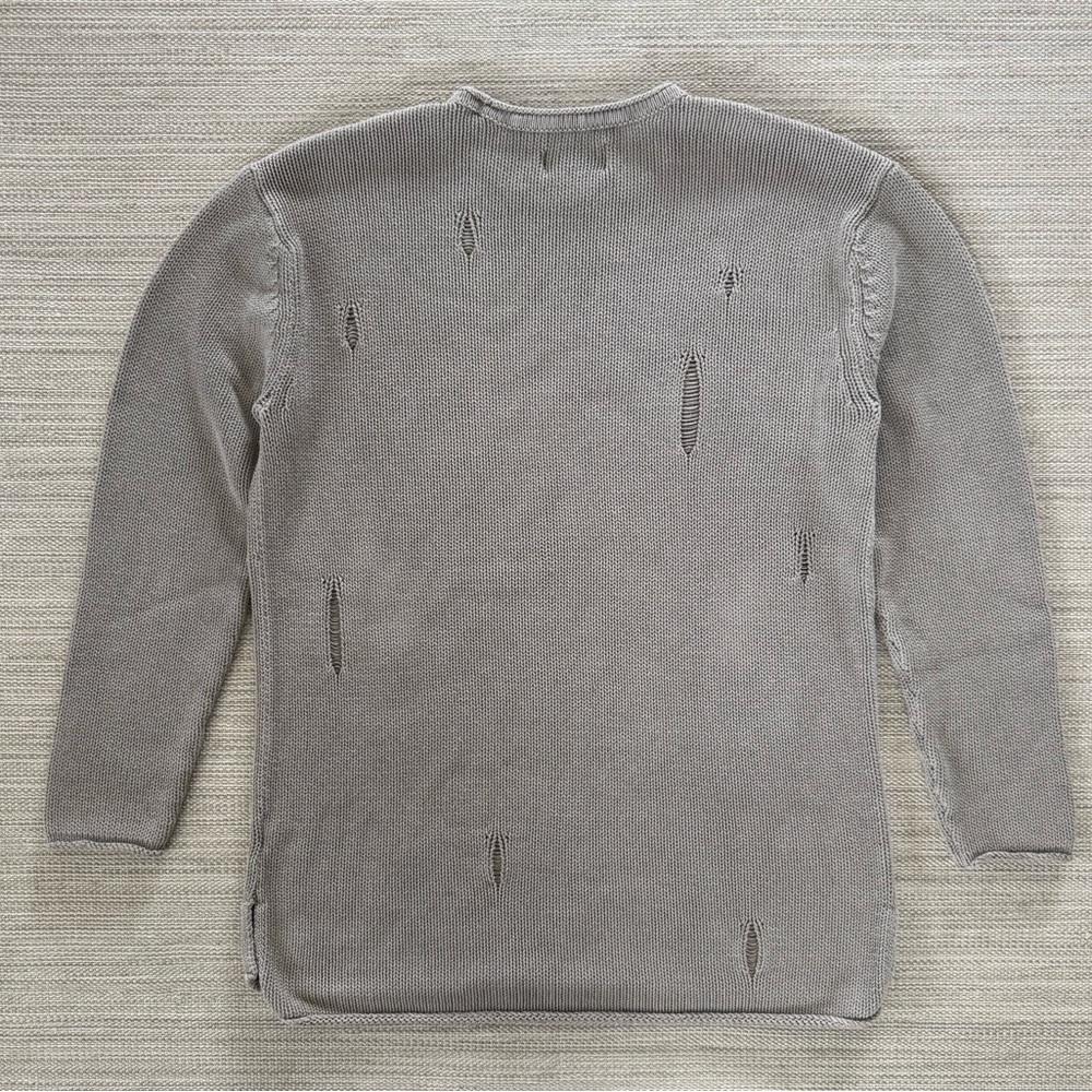 Pacsun beige distressed cotton knit long sleeve crewneck pullover sweater men‎ M - Picture 2 of 5